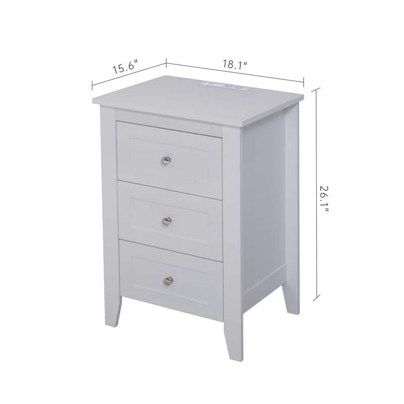 White 3 Drawer Nightstand with Charging Station and USB Ports & Power Outlets