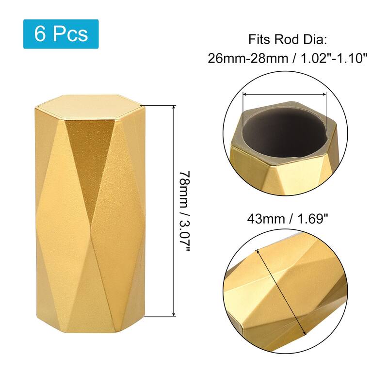 6Pcs Plastic Curtain Rod Finials Drapery Rail Head Fit Dia. 26-28mm - Gold