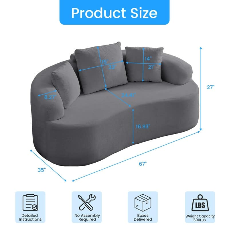 Mixoy Compact Loveseat Sofa with Chenille Upholstery,No Assembly Curved Couch for Small Spaces,Apartment