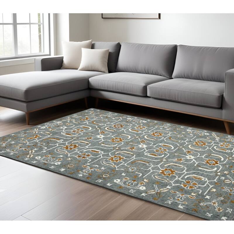 HomeRoots Floral Medallion Traditional Rectangle Area Rug - 156.00 in. x 108.00 in.  x 0.40 in.
