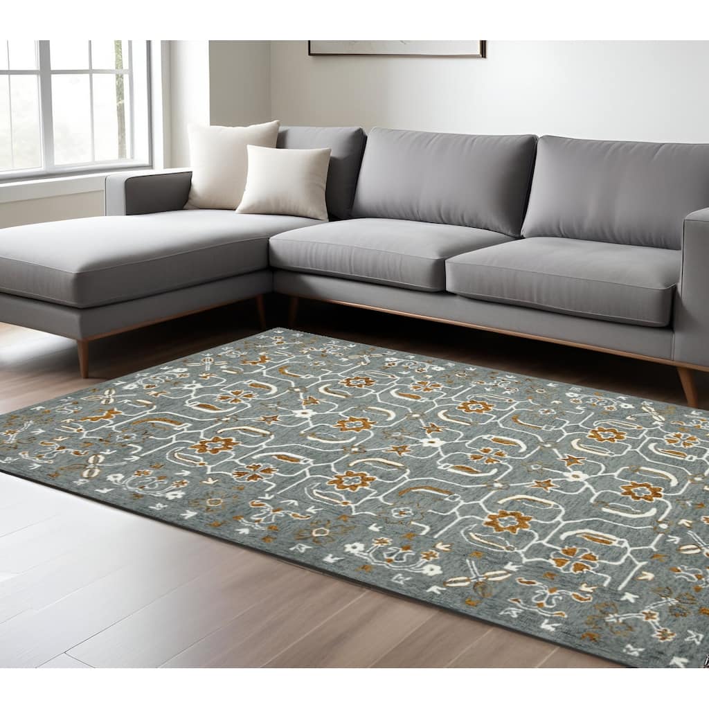 HomeRoots Floral Medallion Traditional Rectangle Area Rug