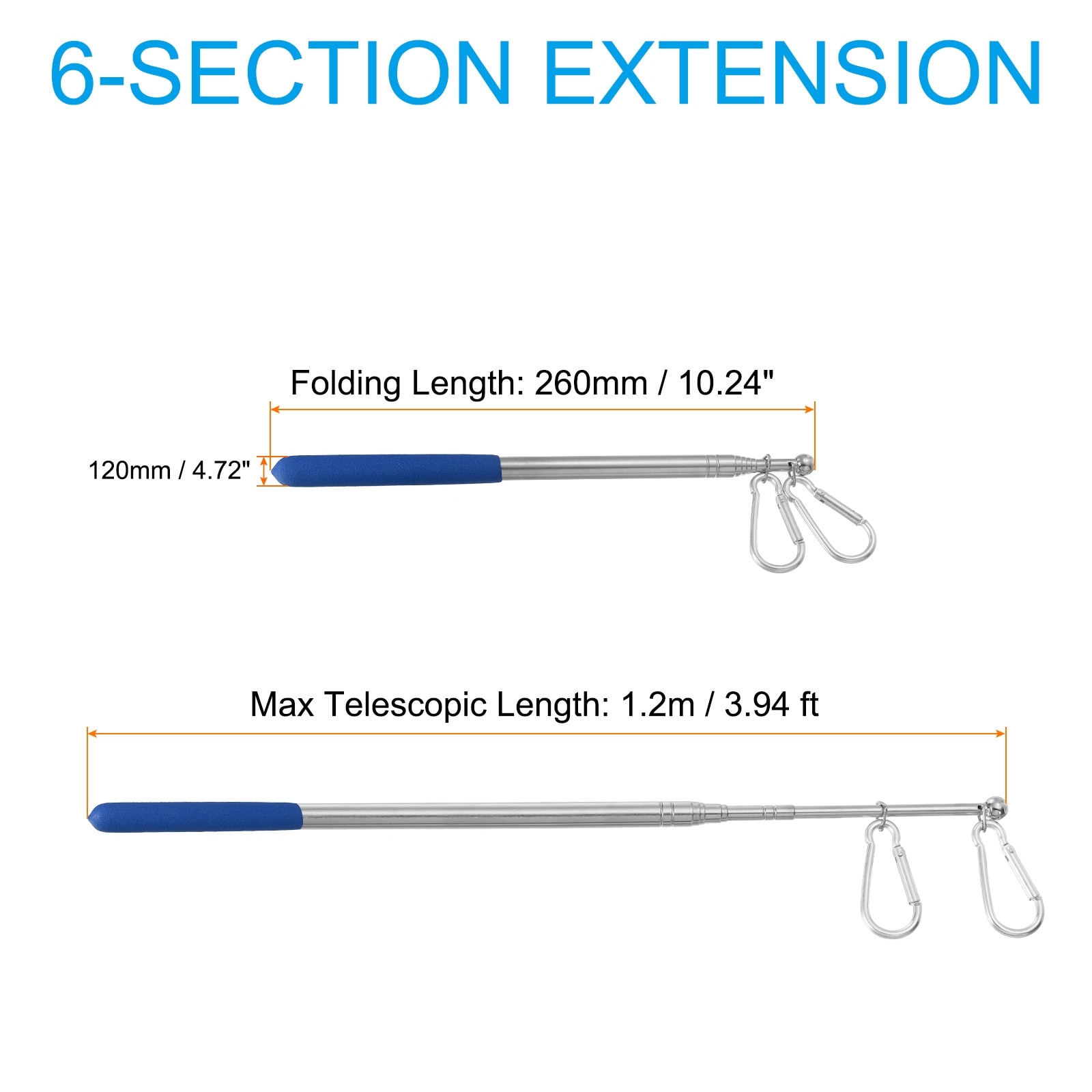 Telescopic Handheld Flagpoles, Stainless Steel Extendable Guide Flag Pole with Clips for Tour Guides Teacher Pointer