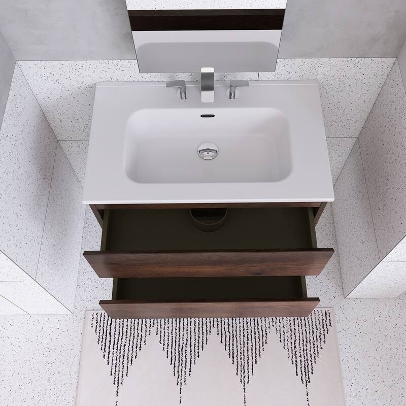 Floating Integrated Bathroom Vanity with Ceramic Sink, Three Faucet Holes