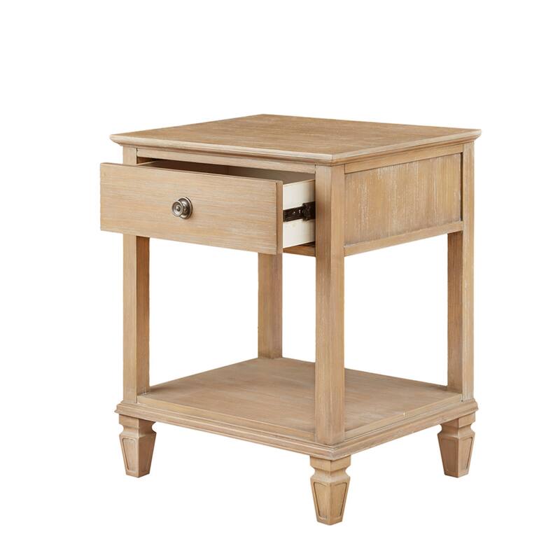 Roomfitters Nightstand, French Countryside Bedside Table with Storage and Open Shelf, Light Natural