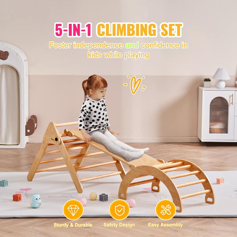 Wood Climbing Toy Set Pine 5-in-1 Play Gym for Kid's