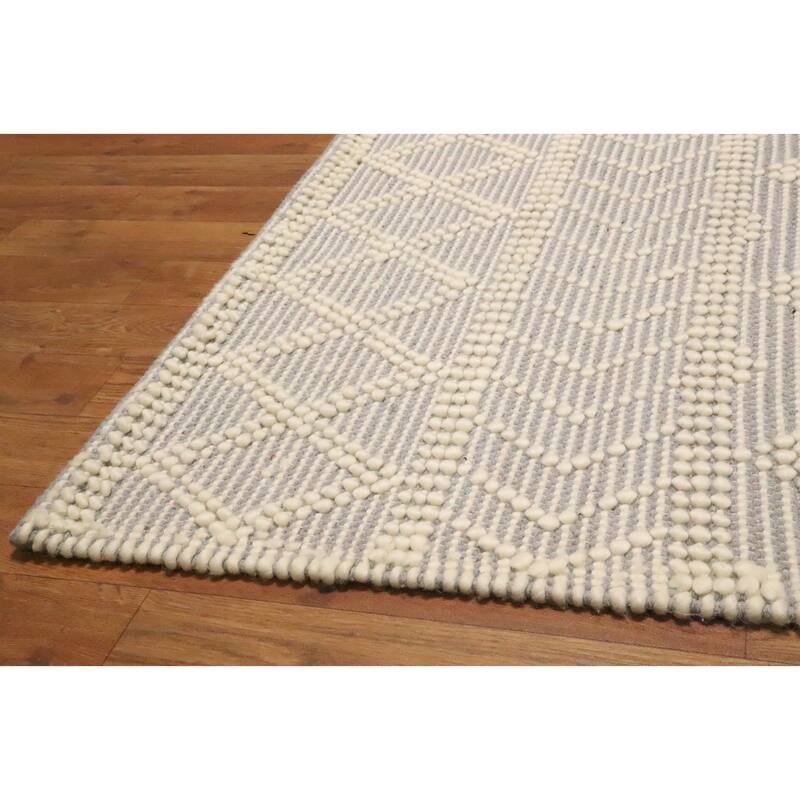 Hand Knotted Oriental 100% Wool Carpet Modern Geometric Greys & Charcoal Modern Gotti Design Area Rug - 9' 7'' X 7' 10''