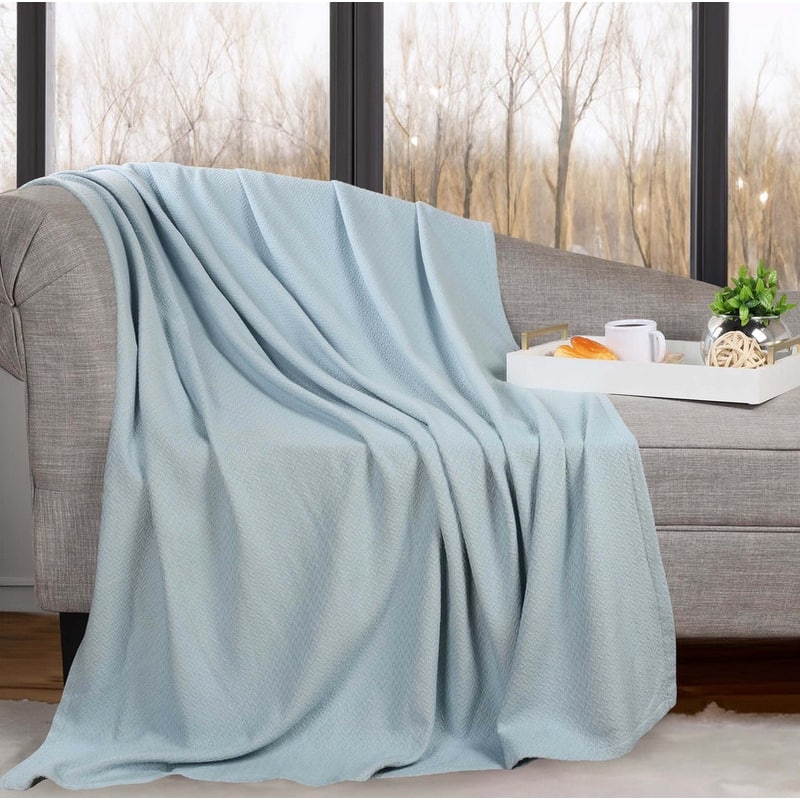 Blue Nile Mills Chevron Jacquard Dobby Weave Cotton Throw Blanket - Light Blue