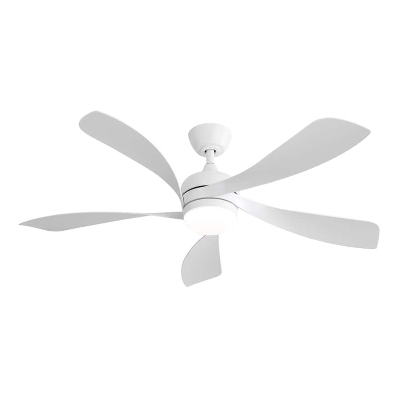 52 Inch Modern Led Ceiling Fan With 3 Color Dimmable 5 ABS Blades Remote Control Reversible DC Motor White For Bedroom - White