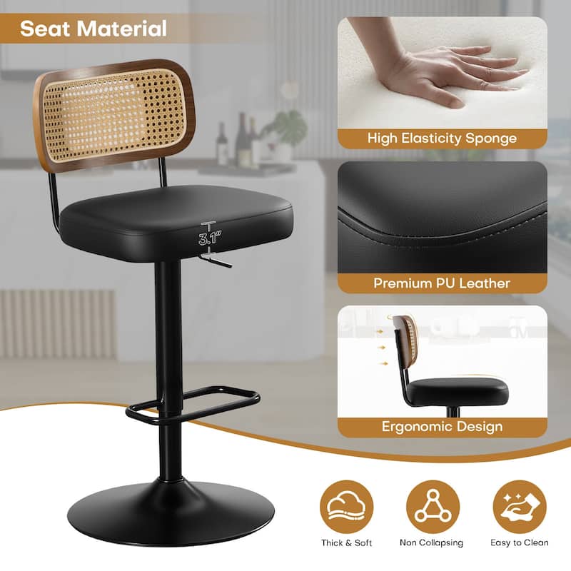 Adjustable Height Swivel Bar Stools with Back and Footrest - 17.7"W x 15.75"D x 35"-42.9"H