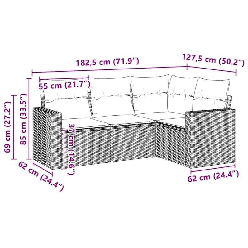 vidaXL Garden Sofa Set 5 Piece with Cushions Outdoor Sofa Couch Poly Rattan