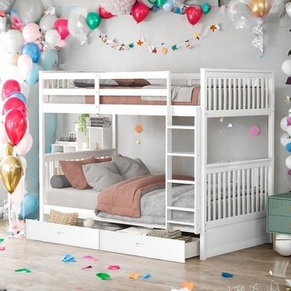 Twin-Over-Twin Classic Wooden Bunk Bed with Storage