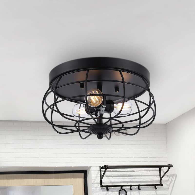 Black Retro Industrial Style Flush Mount Ceiling Light - black