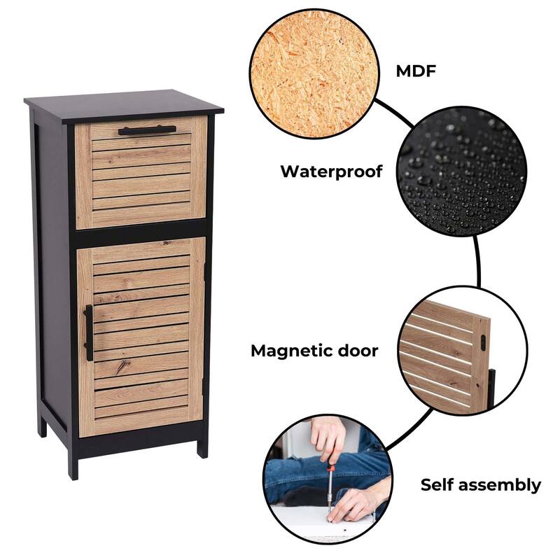 Compact Bathroom Storage Cabinet with Drawer and Vented Door, Black and Brown - Bergen Collection - 14.7"L x 11.13"W x 32.12"H