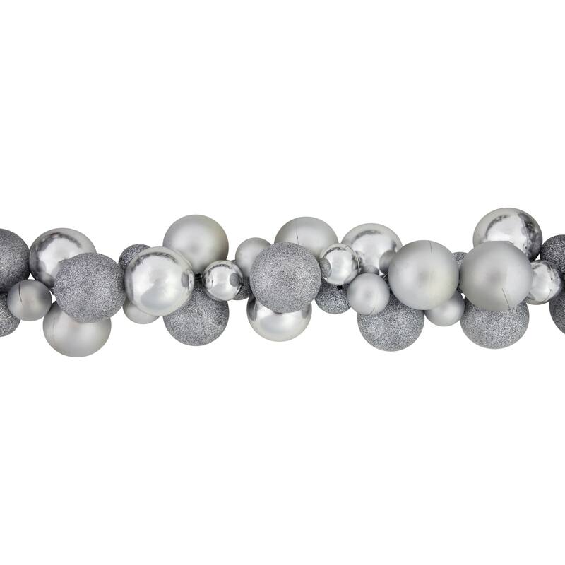 3-Finish Shatterproof Ball Christmas Garland - 6' x 3.5" - Silver - Unlit