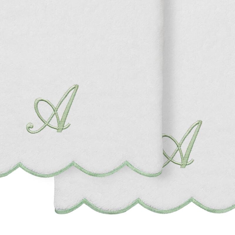 Authentic Hotel and Spa 100% Turkish Cotton Green ADORNIA Scallop Personalized 2 Piece Bath Towel Set - 2 Bath Towels