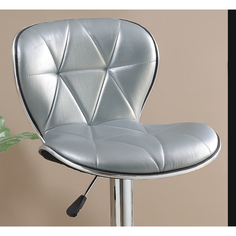 Silver / Grey Faux Leather PVC Stool Counter Height Chairs Set of 2 Adjustable Height bar Stools Chrome Base.