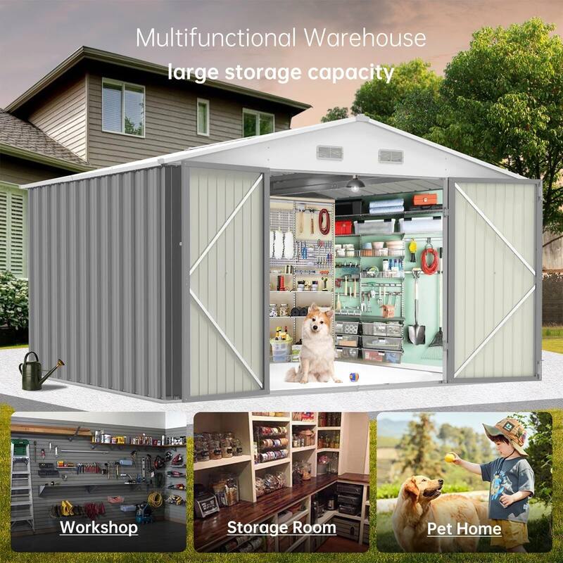 8x8 FT Metal Outdoor Storage Shed, Steel Utility Tool Shed Storage House with Lockable Door Design