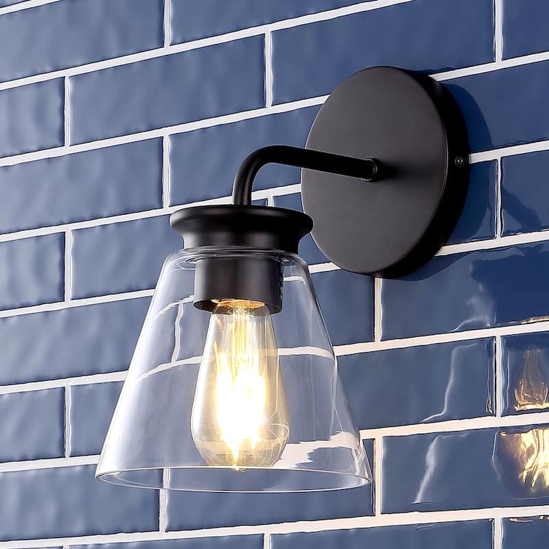 Kondo 6.38" Modern Farmhouse Iron LED Vanity, Oil Rubbed Bronze/Clear by JONATHAN Y - 1 Light