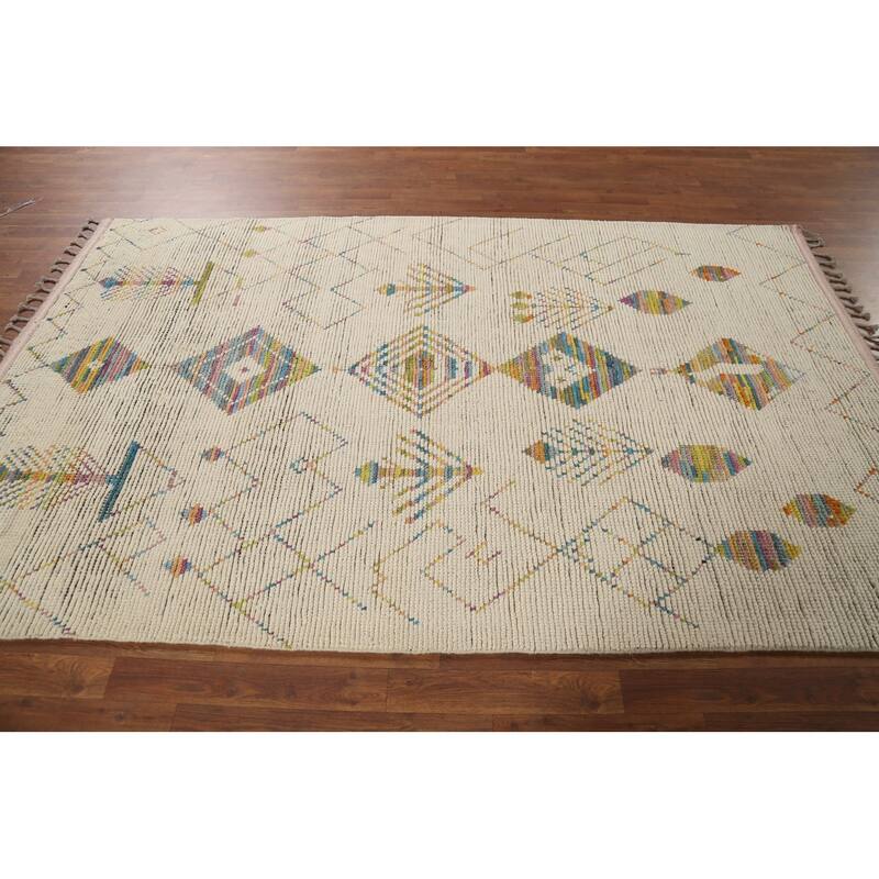 Geometric Moroccan Oriental Area Rug Hand-Knotted Wool Carpet - 5'2"x 8'5"