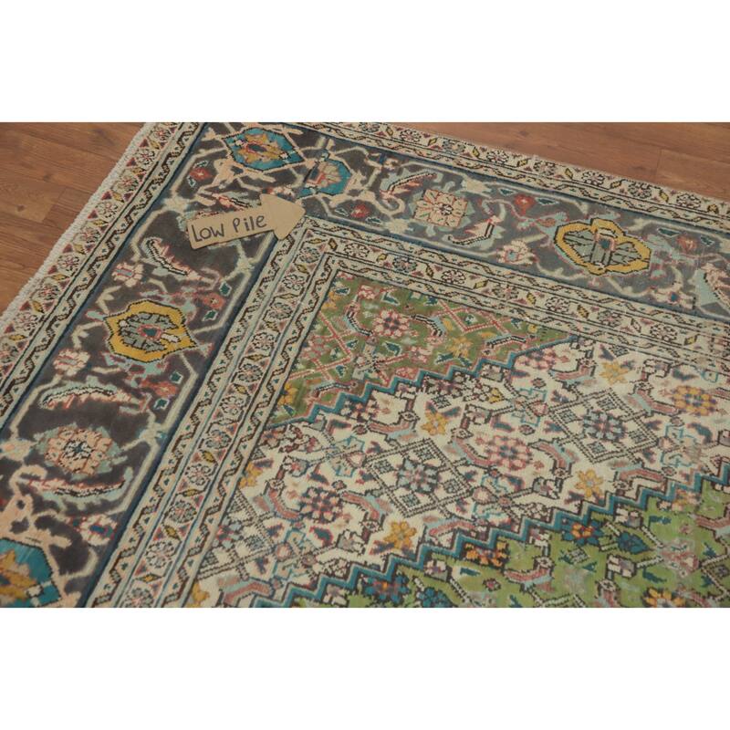 Hand Knotted Oriental 100% Wool Carpet Traditional Medallion Green Tabriz Area Rug - 9' 3'' X 6' 4''