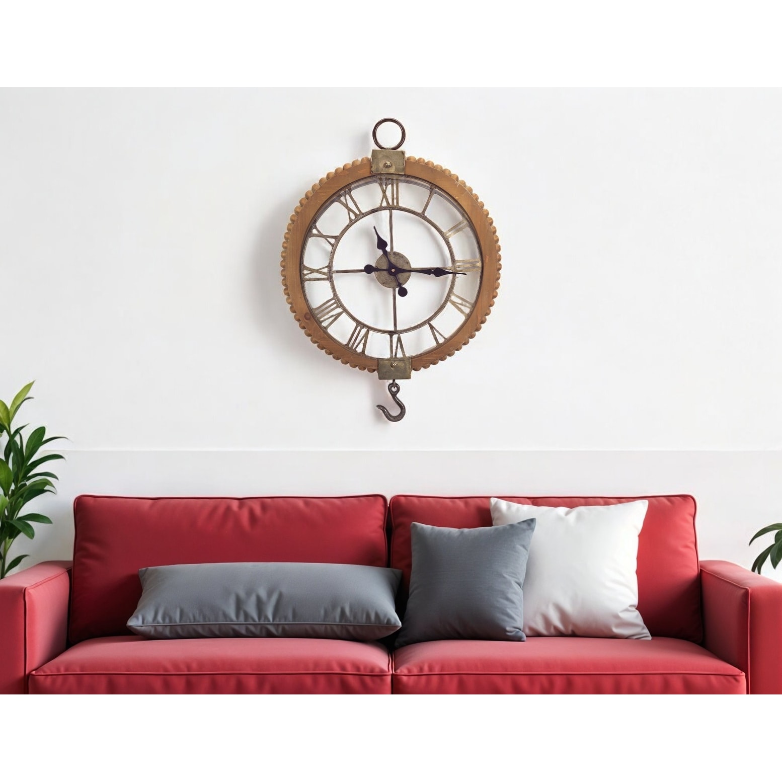 HomeRoots 22" Natural Solid Wood and Metal Analog Round Wall Clock - 21.75' X '30' X '3