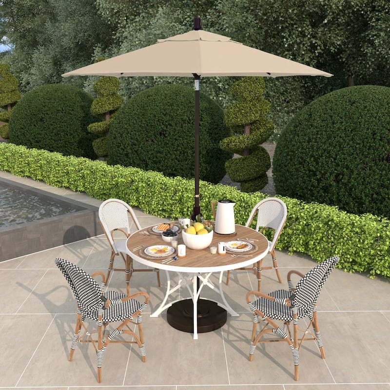 California Umbrella 7.5' Sun Master Patio Umbrella Bronze Aluminum Pole Fiberglass Ribs Crank Lift Tilting Olefin Royal Blue - Antique Beige