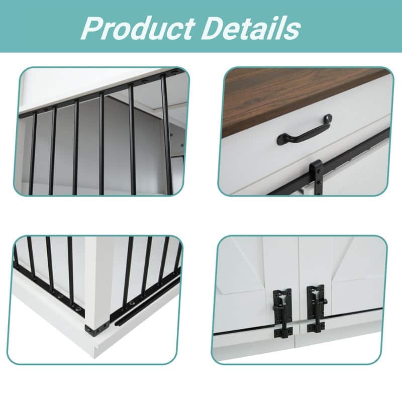 Wood Barn Door Large Dog Crate Furniture With 2 Drawers and Divider