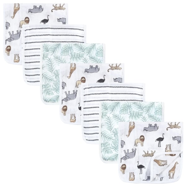 slide 1 of 1, Hudson Baby Unisex Baby Muslin Burp Cloth 7pk, Modern Neutral Safari, One Size - Modern Neutral Safari - One Size One Size - Modern Neutral Safari