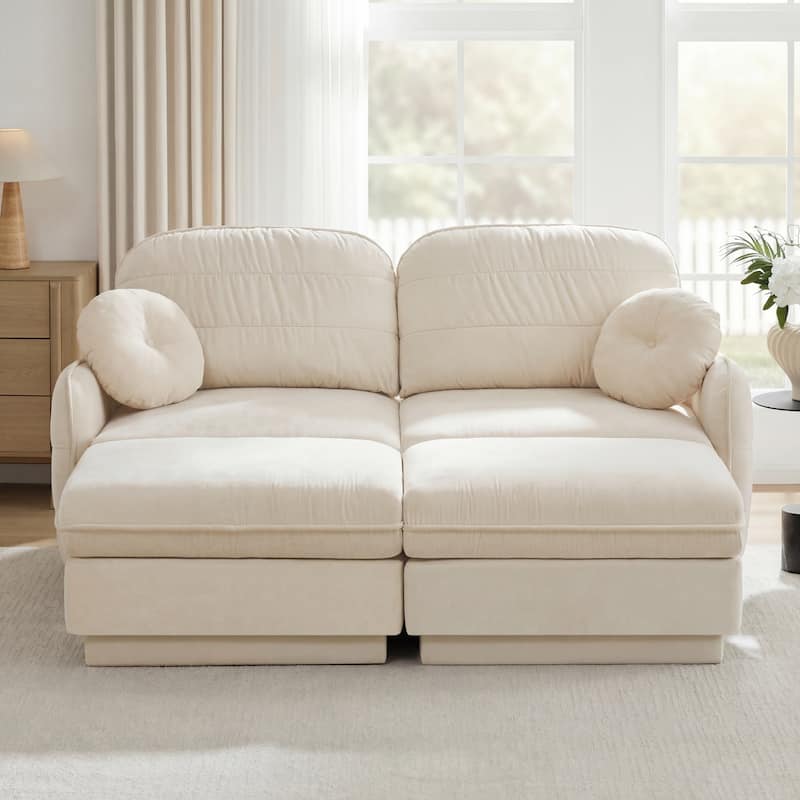 GDFStudio Sylvie Ashworth Chenille Cloud U-Shaped Loveseat Sofa with Movable Ottomans, Deep Seat