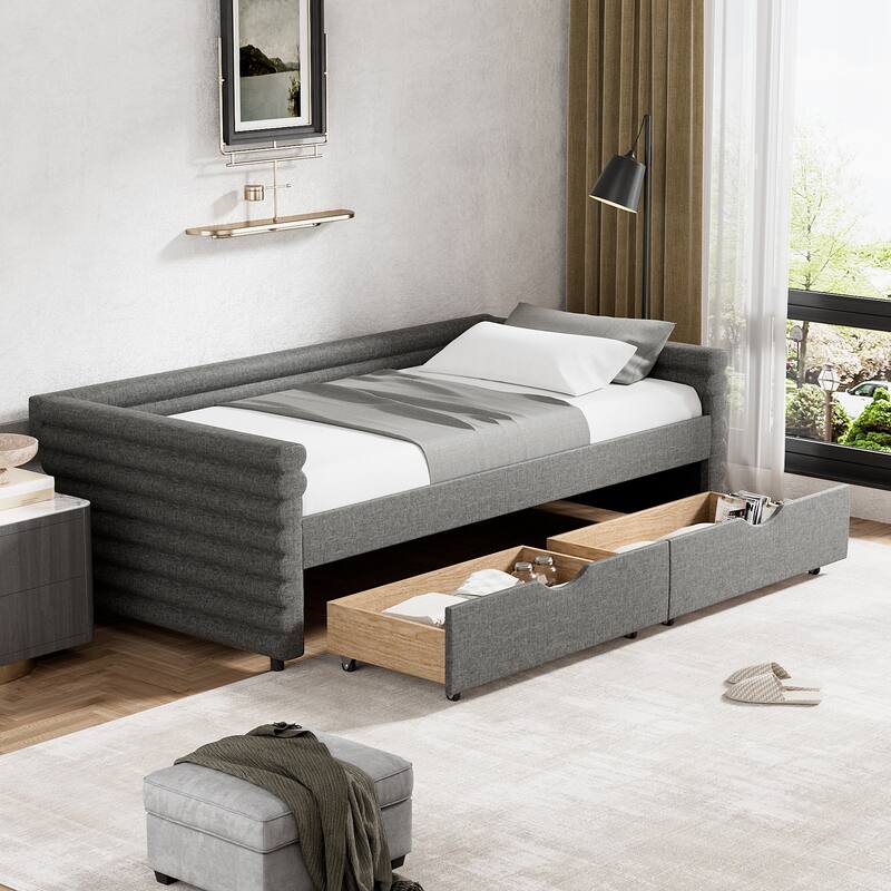 Ouyessir Modern Upholstered Tufted Daybed with Trundle & Drawers