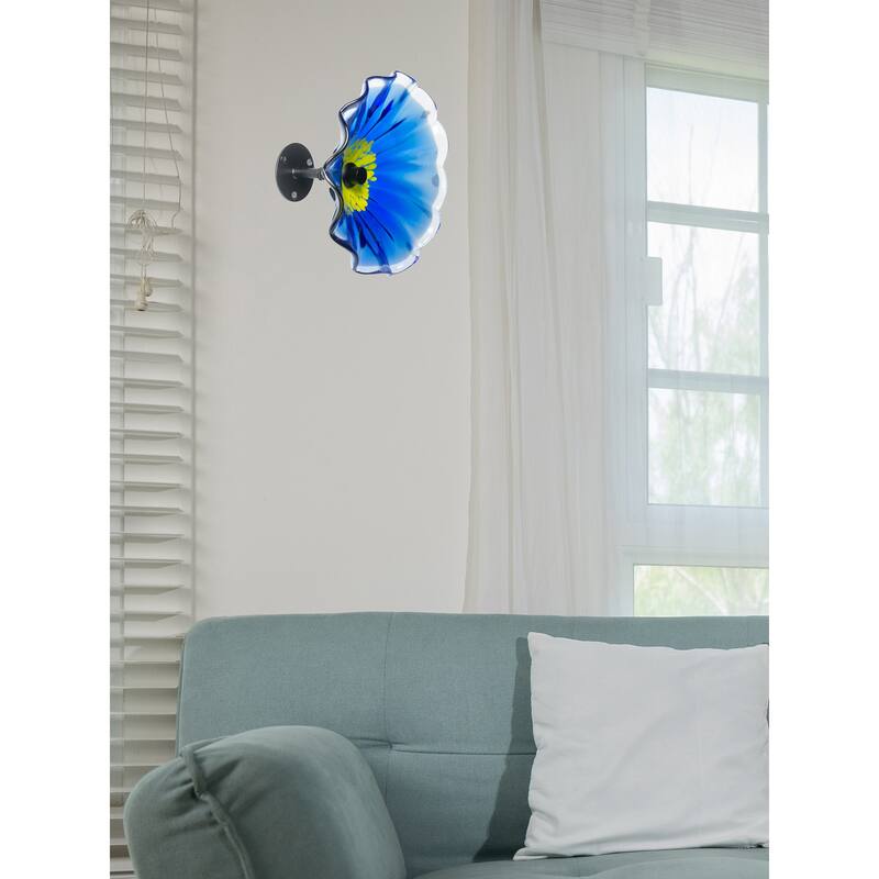 9IN Diameter Blue Fiore Bloom Art Glass Wall Décor