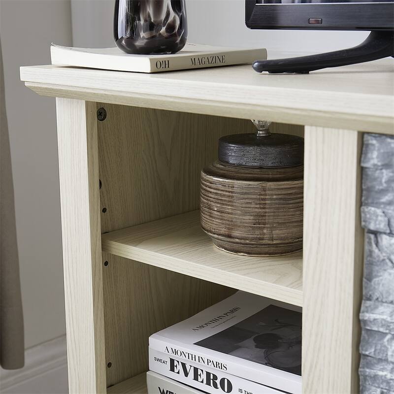 TV Media Stand with Faux Stacked Stone Surround,Entertainment Console
