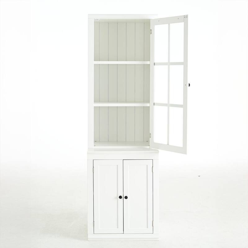 75.25'' Tall Display Cabinet with Single Tempered Glass Door, China Cabinet Hutch Cabinet with Double-Action LH & RH Door