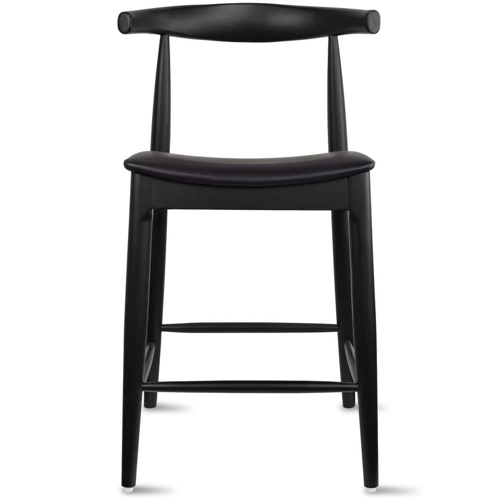 Solid Wood Farmhouse 25" Counter Bar Stool Barstool Modern Dining Elbow With Open Back PU Leather Cushion Kitchen Island