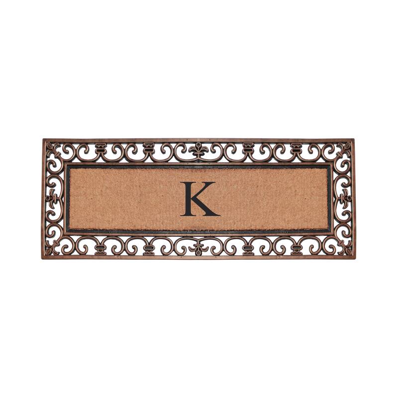 A1HC Rubber and Coir Paisley Border Myla Double Door Monogrammed Doormat Bronze - K