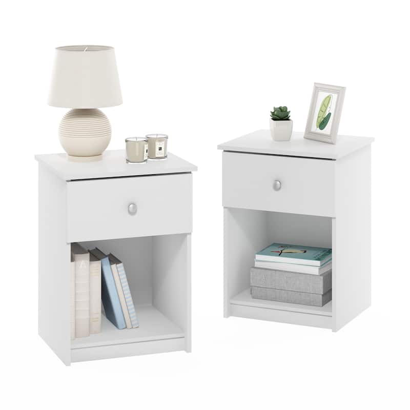 Furinno Lucca Nightstand with One Drawer, 2-Pack