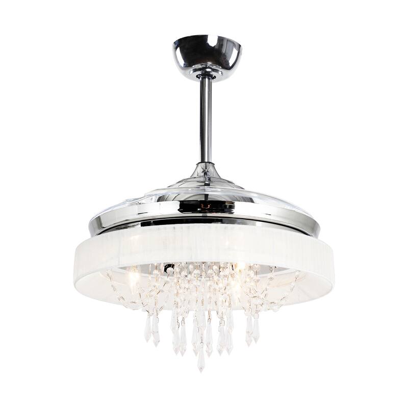 42-in Chrome Modern Retractable Chandelier Ceiling Fan with Light and Remote