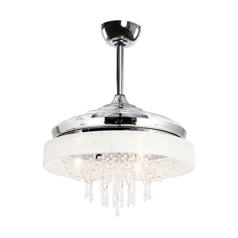 Chrome 42-inch Retractable 3-Blades Crystal Ceiling Fan with Remote