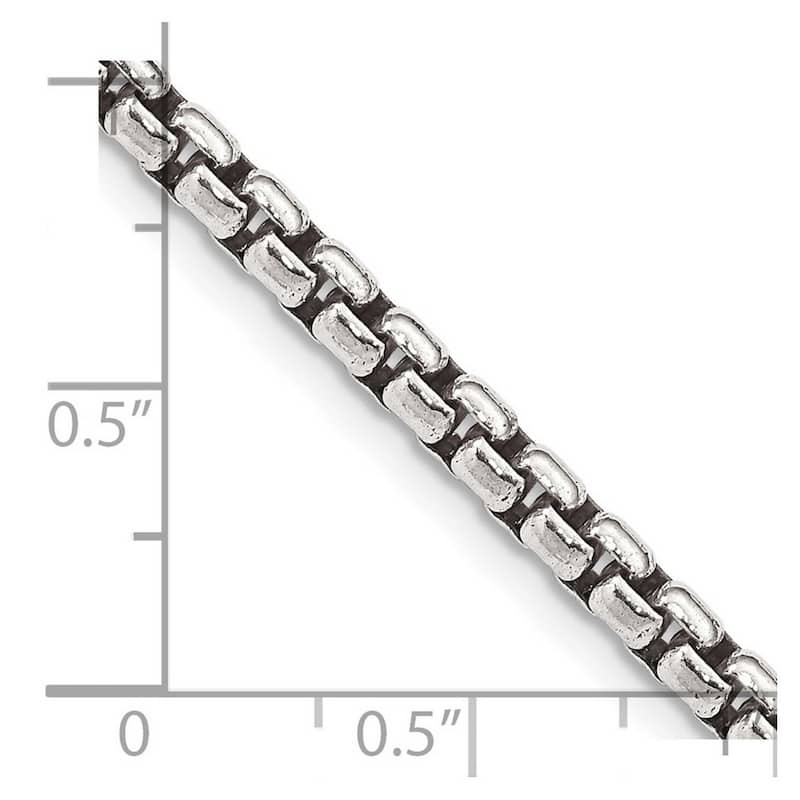Curata 925 Sterling Silver 3.6mm Round Box Chain Necklace For Men