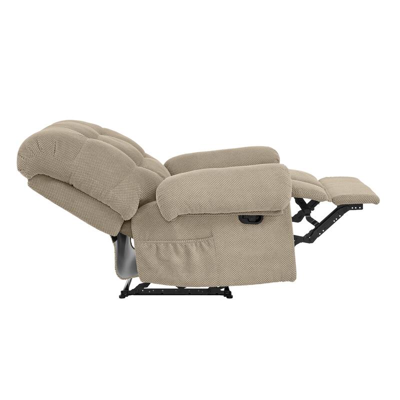 Recliner Chair, Overstuffed Armchair, Manual Recliner, Padded Footrest, Ergonomic Lounge Chair, Soft Fabric Recliner