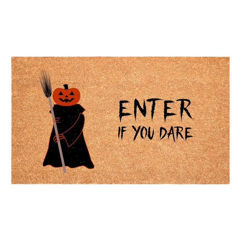 HomeRoots 17" X 29" Natural And Brown Spooky Pumpkin Halloween Outdoor Coir Door Mat - 17.00' X '29.00