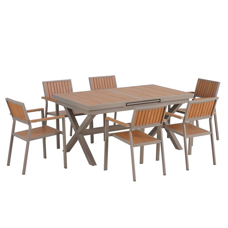 7-Piece Outdoor Extendable Dining Set with Extendable Table and 6 Armrest Chair
