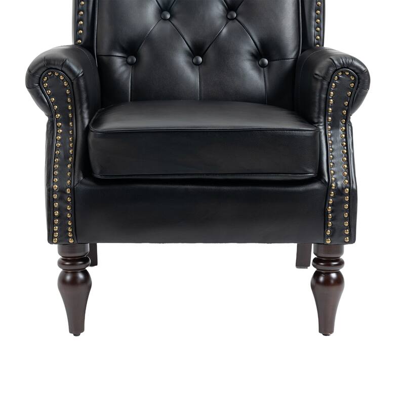 High Back Wood Frame Armchair, Modern Accent Chair Lounge Chair with Wood Legs, Upholstered PU Leather Lounge Chairs