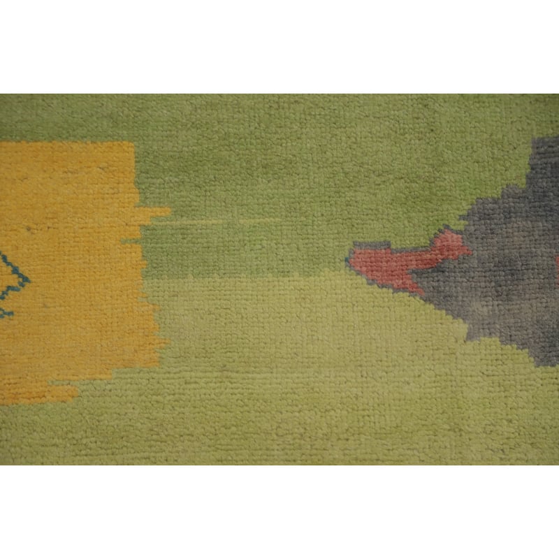 Hand Knotted Oriental 100% Wool Carpet Modern Geometric Green Gabbeh Area Rug - 9' 2'' X 5' 10''