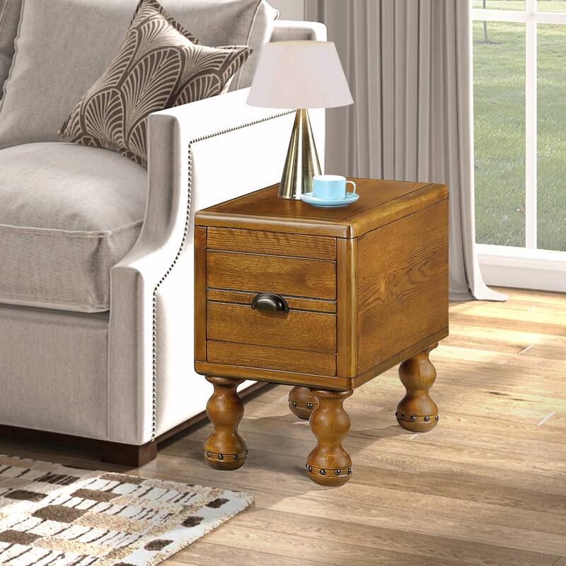 23.6" Rectangle Narrow Side Table with Drawer, Vintage Nightstand - Antique brown