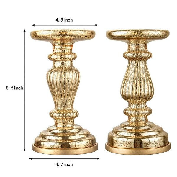 Set Of 2 Blue Mercury Glass Candle Holder Led Lighted Pillar