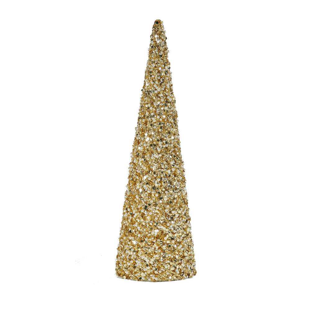 17.7" Glitter Bead And Sequin Artificial Tabletop Christmas Tree, Gold - 17.7