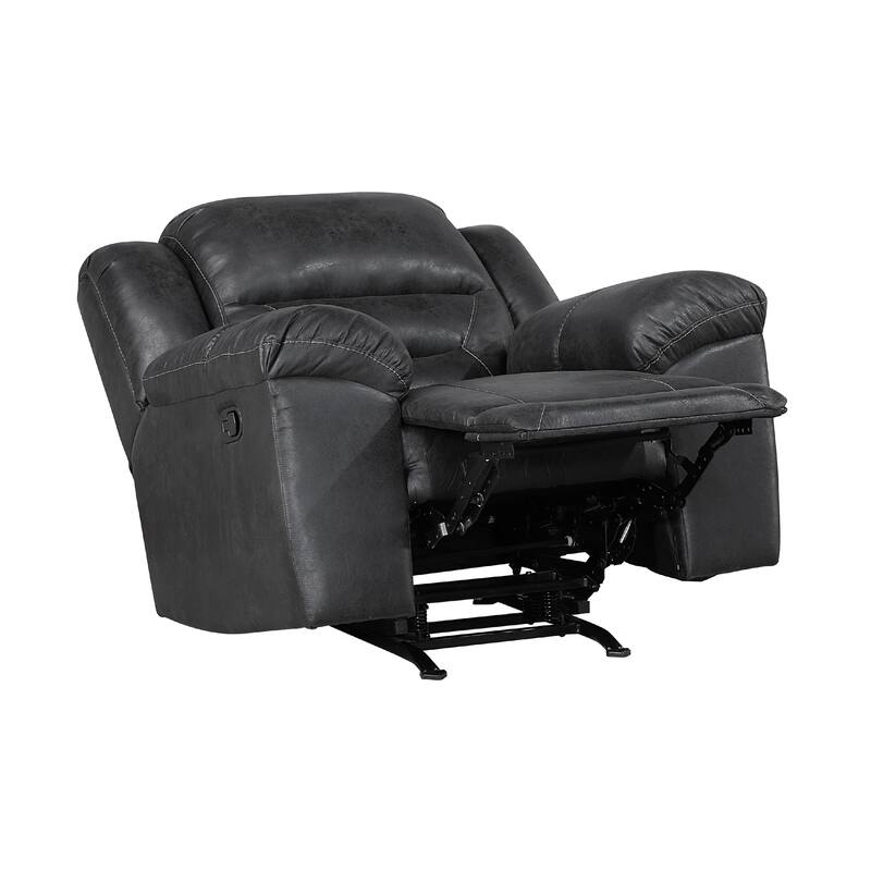 Henry Manual Rocker Recliner Chair in Pillow Tufted Black Microfiber