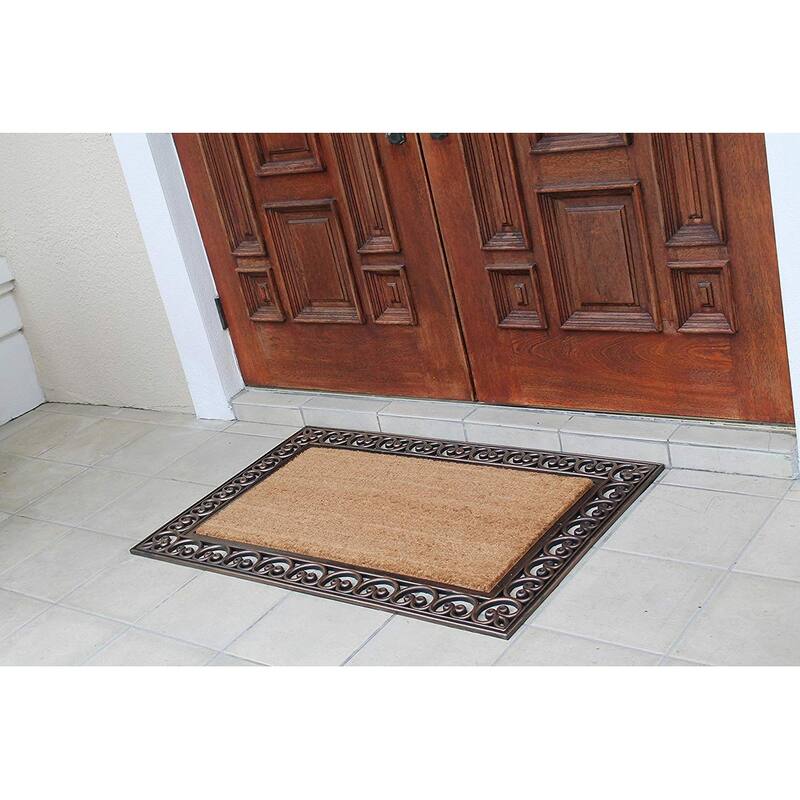 A1HC Rubber and Coir Paisley Border Doormat 30X48, Heavy Duty Mat for Front Door Large Size