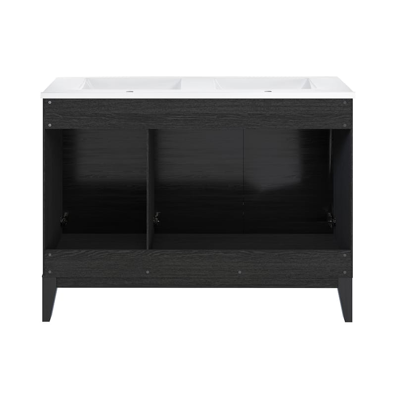 Cascade 48 In. Black Oak, Double Basin Bathroom Vanity With White Ceramic Sink Top